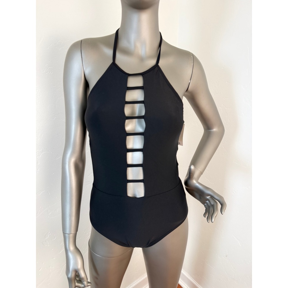 Black Cutout High Neck Halter One Piece Swimsuit NWT